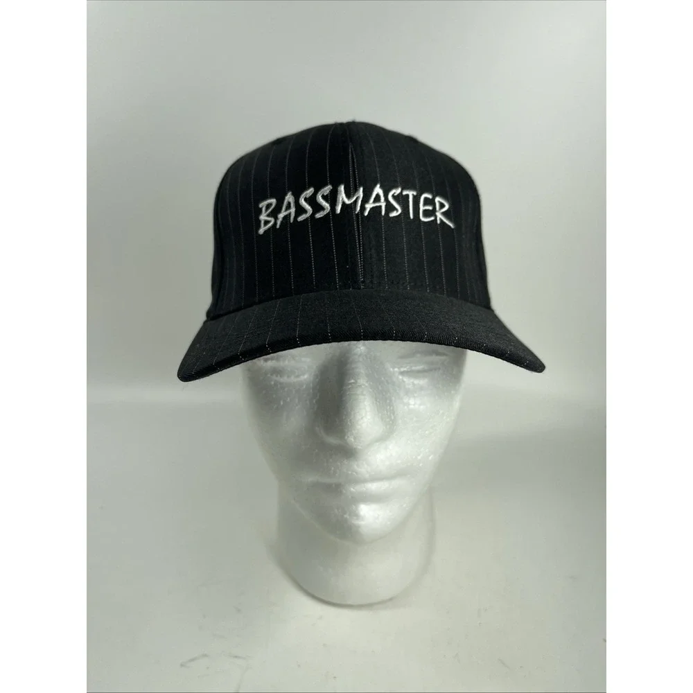 Bassmaster Bass Master Fishing Tournament Black Pinstriped Baseball Hat Cap S/M
